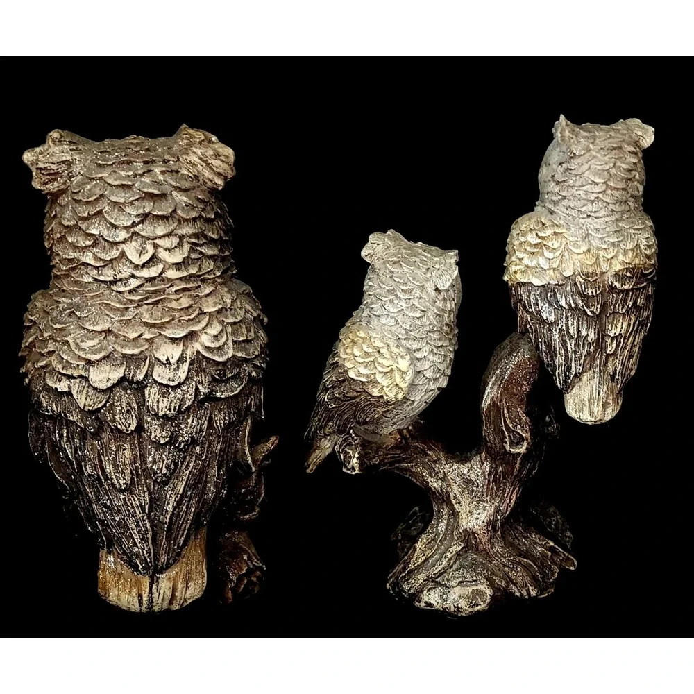 Long Earred Snow Owls Perched On Branches Glittery Christmas Home Decor Set Of 2